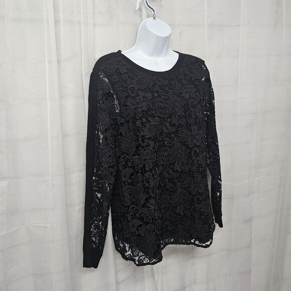 Black Lace Knit Sweater Blouse Boho Goth Fairy Whimsygoth M - Picture 3 of 10